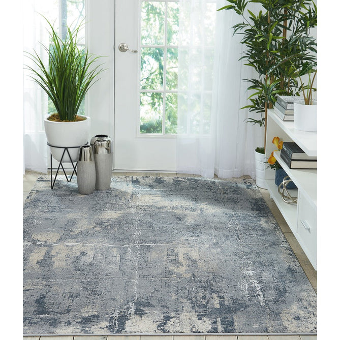 Rustic Textures RUS06 Modern Abstract Distressed Shimmer Carved Hi-Low Textured Durable Polyblend Short-Pile Steel Blue-Grey/Beige/Ivory/Taupe/Slate Blue Rug-Nourison-Rug Love - The Most Loved Rug Store