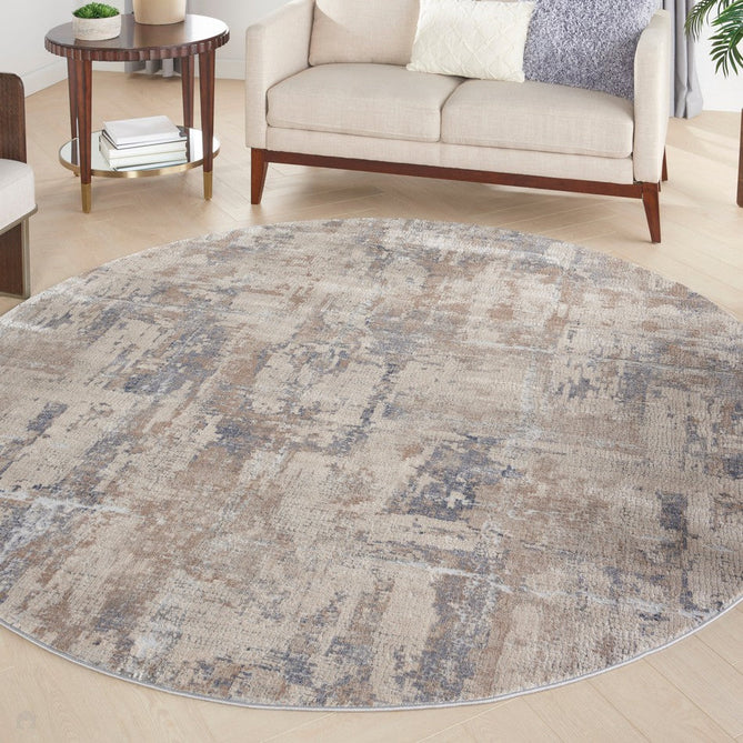 Rustic Textures RUS06 Modern Abstract Distressed Shimmer Carved Hi-Low Textured Flat-Pile Beige/Grey Round Rug-Nourison-Rug Love - The Most Loved Rug Store