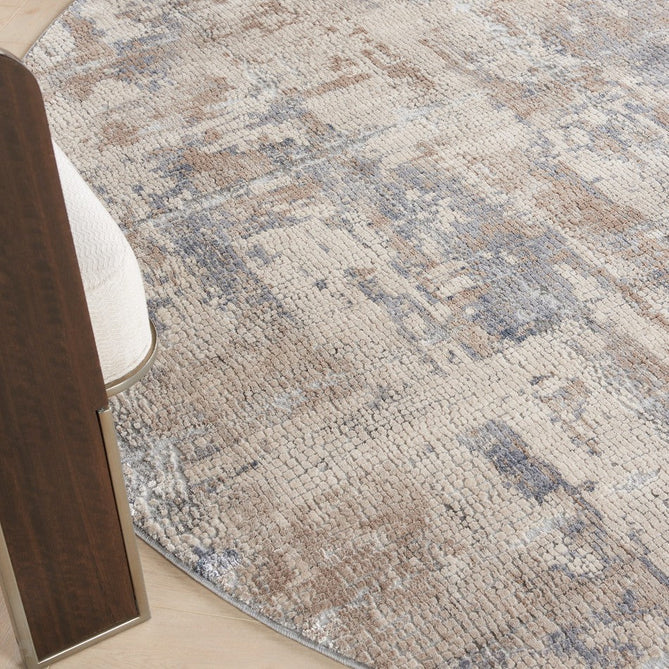 Rustic Textures RUS06 Modern Abstract Distressed Shimmer Carved Hi-Low Textured Flat-Pile Beige/Grey Round Rug-Nourison-Rug Love - The Most Loved Rug Store