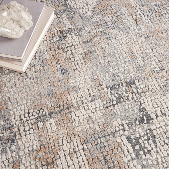 Rustic Textures RUS06 Modern Abstract Distressed Shimmer Carved Hi-Low Textured Flat-Pile Beige/Grey Round Rug-Nourison-Rug Love - The Most Loved Rug Store