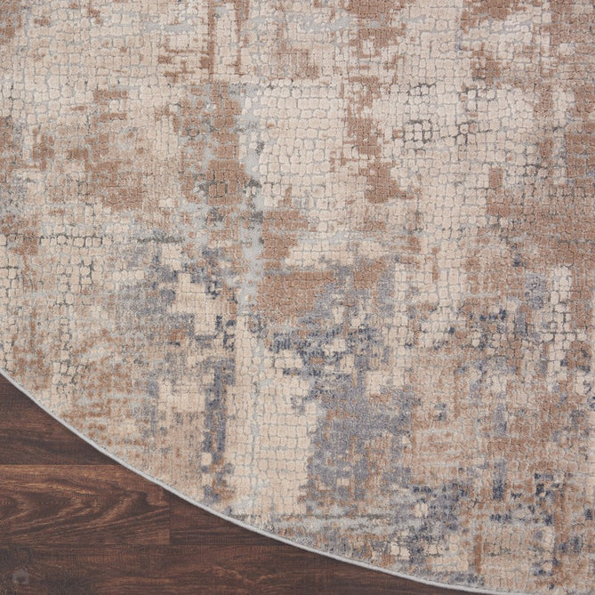 Rustic Textures RUS06 Modern Abstract Distressed Shimmer Carved Hi-Low Textured Flat-Pile Beige/Grey Round Rug-Nourison-Rug Love - The Most Loved Rug Store