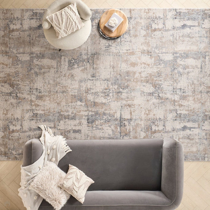 Rustic Textures RUS06 Modern Abstract Distressed Shimmer Carved Hi-Low Textured Flat-Pile Beige/Grey/Ivory Rug-Nourison-Rug Love - The Most Loved Rug Store