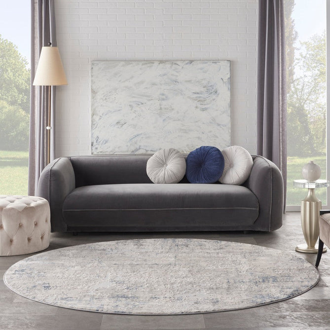 Rustic Textures RUS07 Modern Abstract Distressed Shimmer Carved Hi-Low Textured Durable Polyblend Short-Pile Ivory/Grey/Blue Rug-Nourison-Rug Love - The Most Loved Rug Store