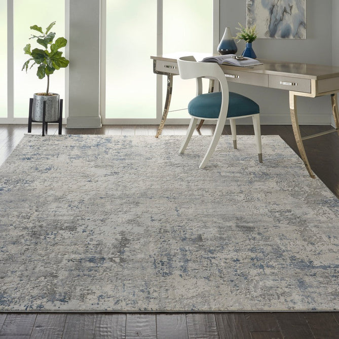 Rustic Textures RUS07 Modern Abstract Distressed Shimmer Carved Hi-Low Textured Durable Polyblend Short-Pile Ivory/Grey/Blue Rug-Nourison-Rug Love - The Most Loved Rug Store