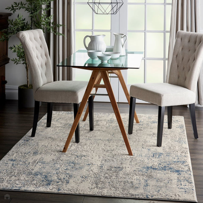 Rustic Textures RUS07 Modern Abstract Distressed Shimmer Carved Hi-Low Textured Durable Polyblend Short-Pile Ivory/Grey/Blue Rug-Nourison-Rug Love - The Most Loved Rug Store