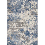 Rustic Textures RUS08 Modern Abstract Distressed Shimmer Carved Hi-Low Textured Durable Polyblend Short-Pile Grey/Blue/Cream Rug