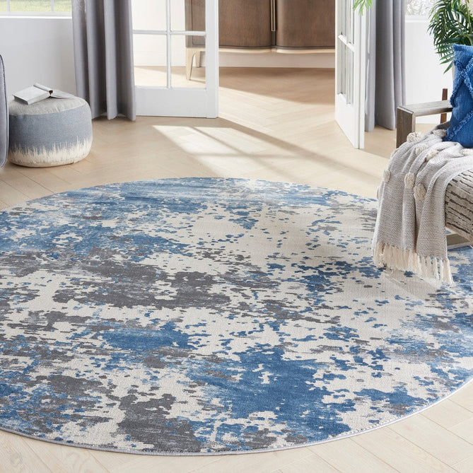 Rustic Textures RUS08 Modern Abstract Distressed Shimmer Carved Hi-Low Textured Low-Profile Short-Pile Grey/Blue/Cream Rug-Nourison-Rug Love - The Most Loved Rug Store