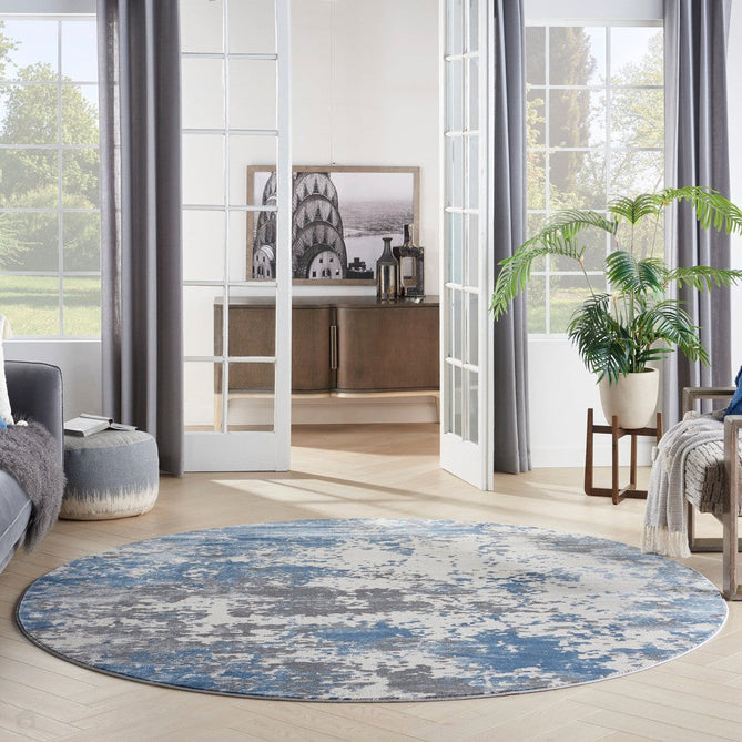 Rustic Textures RUS08 Modern Abstract Distressed Shimmer Carved Hi-Low Textured Low-Profile Short-Pile Grey/Blue/Cream Rug-Nourison-Rug Love - The Most Loved Rug Store