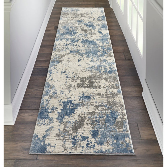 Rustic Textures RUS08 Modern Abstract Distressed Shimmer Carved Hi-Low Textured Low-Profile Short-Pile Grey/Blue/Cream Rug-Nourison-Rug Love - The Most Loved Rug Store