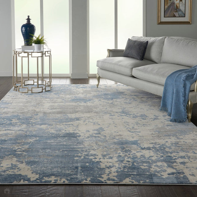 Rustic Textures RUS08 Modern Abstract Distressed Shimmer Carved Hi-Low Textured Low-Profile Short-Pile Grey/Blue/Cream Rug-Nourison-Rug Love - The Most Loved Rug Store