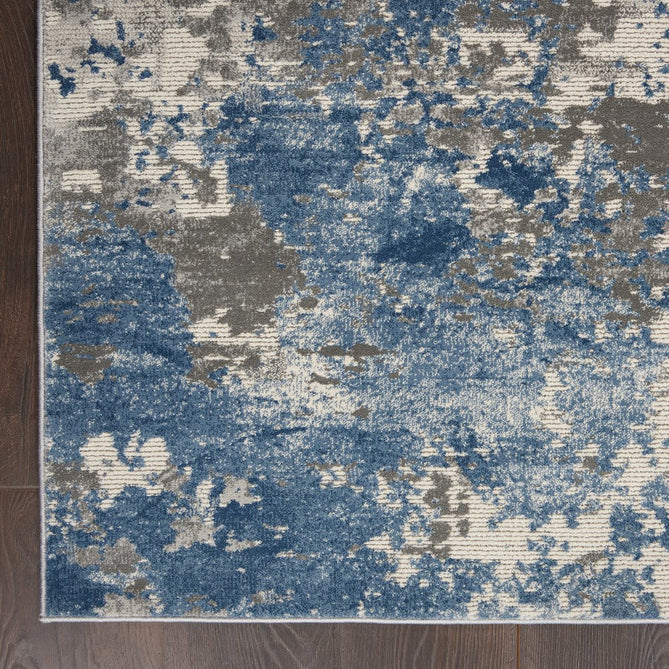 Rustic Textures RUS08 Modern Abstract Distressed Shimmer Carved Hi-Low Textured Low-Profile Short-Pile Grey/Blue/Cream Rug-Nourison-Rug Love - The Most Loved Rug Store