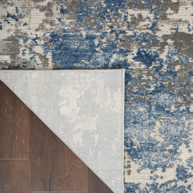 Rustic Textures RUS08 Modern Abstract Distressed Shimmer Carved Hi-Low Textured Low-Profile Short-Pile Grey/Blue/Cream Rug-Nourison-Rug Love - The Most Loved Rug Store