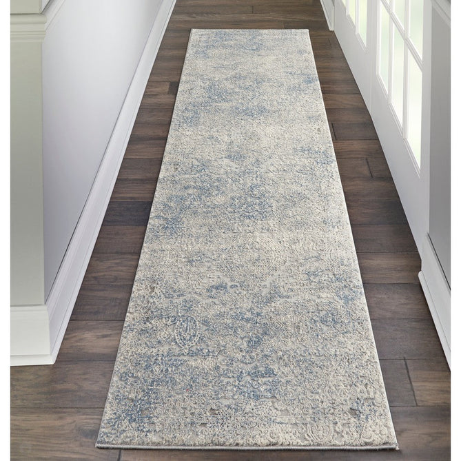 Rustic Textures RUS09 Modern Abstract Distressed Shimmer Carved Hi-Low Textured Low-Profile Short-Pile Ivory/Grey/Blue Rug-Nourison-Rug Love - The Most Loved Rug Store