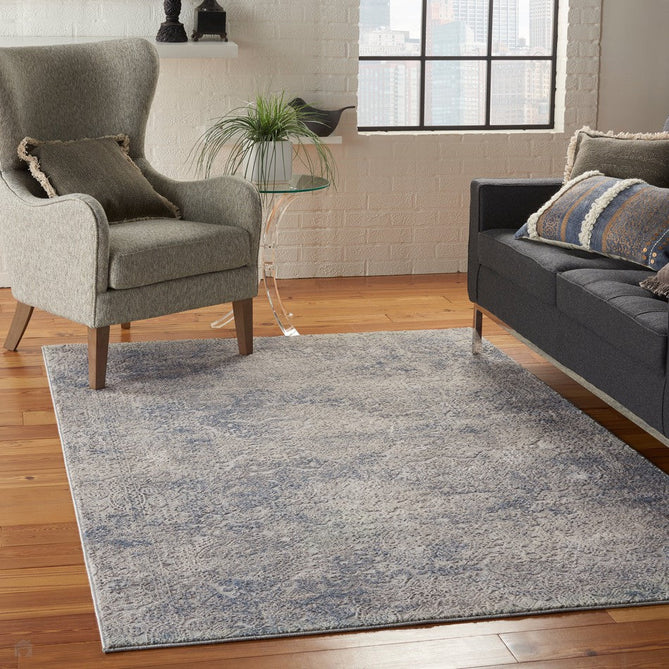 Rustic Textures RUS09 Modern Abstract Distressed Shimmer Carved Hi-Low Textured Low-Profile Short-Pile Ivory/Grey/Blue Rug-Nourison-Rug Love - The Most Loved Rug Store