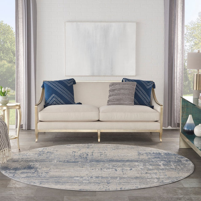 Rustic Textures RUS10 Modern Abstract Distressed Shimmer Carved Hi-Low Textured Low-Profile Short-Pile Ivory/Grey/Denim Blue Rug-Nourison-Rug Love - The Most Loved Rug Store