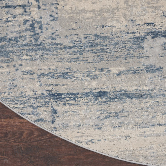 Rustic Textures RUS10 Modern Abstract Distressed Shimmer Carved Hi-Low Textured Low-Profile Short-Pile Ivory/Grey/Denim Blue Rug-Nourison-Rug Love - The Most Loved Rug Store