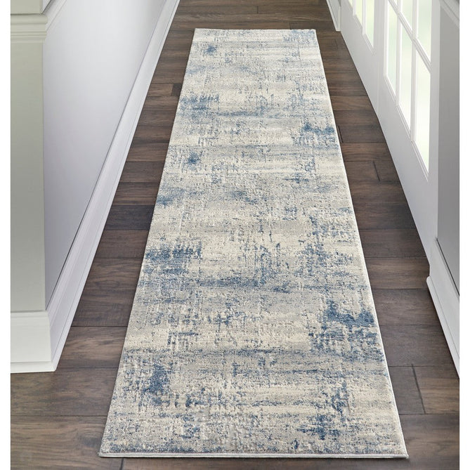 Rustic Textures RUS10 Modern Abstract Distressed Shimmer Carved Hi-Low Textured Low-Profile Short-Pile Ivory/Grey/Denim Blue Rug-Nourison-Rug Love - The Most Loved Rug Store