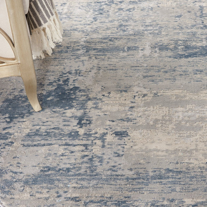 Rustic Textures RUS10 Modern Abstract Distressed Shimmer Carved Hi-Low Textured Low-Profile Short-Pile Ivory/Grey/Denim Blue Rug-Nourison-Rug Love - The Most Loved Rug Store