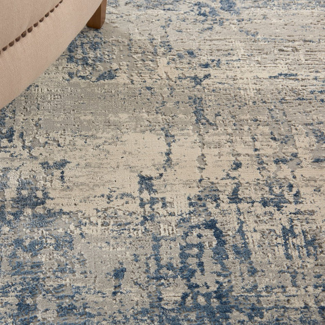 Rustic Textures RUS10 Modern Abstract Distressed Shimmer Carved Hi-Low Textured Low-Profile Short-Pile Ivory/Grey/Denim Blue Rug-Nourison-Rug Love - The Most Loved Rug Store