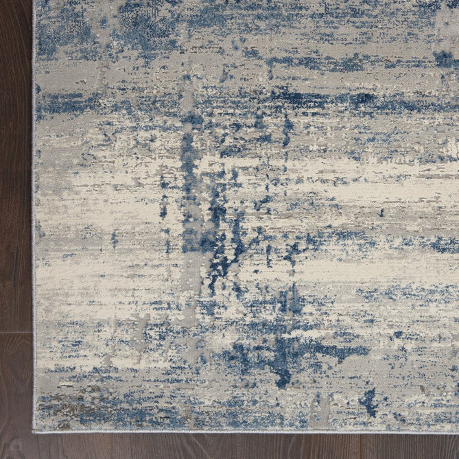 Rustic Textures RUS10 Modern Abstract Distressed Shimmer Carved Hi-Low Textured Low-Profile Short-Pile Ivory/Grey/Denim Blue Rug-Nourison-Rug Love - The Most Loved Rug Store
