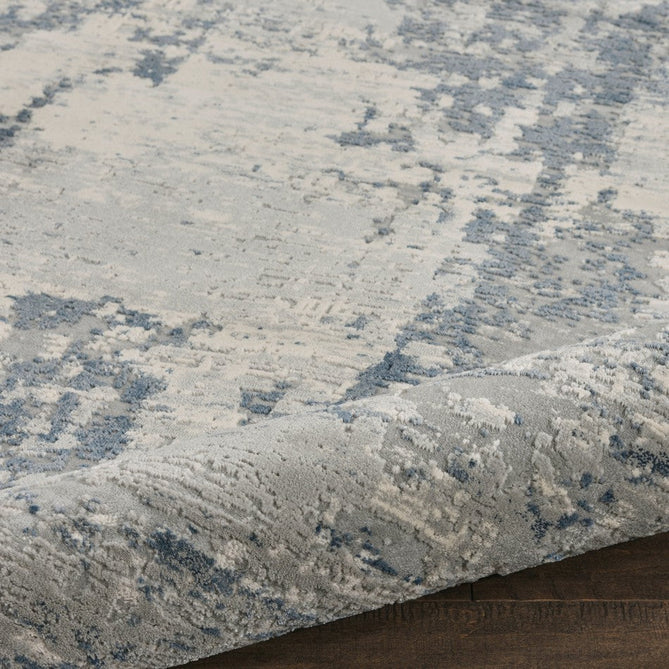 Rustic Textures RUS10 Modern Abstract Distressed Shimmer Carved Hi-Low Textured Low-Profile Short-Pile Ivory/Grey/Denim Blue Rug-Nourison-Rug Love - The Most Loved Rug Store