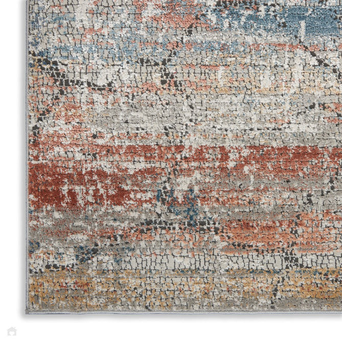 Rustic Textures RUS11 Modern Abstract Distressed Shimmer Carved Hi-Low Textured Durable Polyblend Short-Pile Grey/Rust/Ochre/Blue/Multicolour Rug-Nourison-Rug Love - The Most Loved Rug Store
