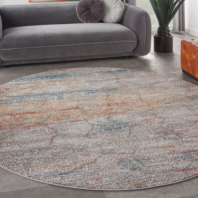 Rustic Textures RUS11 Modern Abstract Distressed Shimmer Carved Hi-Low Textured Durable Polyblend Short-Pile Grey/Rust/Ochre/Blue/Multicolour Rug-Nourison-Rug Love - The Most Loved Rug Store