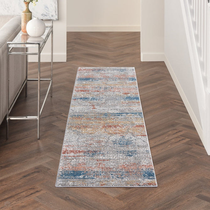 Rustic Textures RUS11 Modern Abstract Distressed Shimmer Carved Hi-Low Textured Durable Polyblend Short-Pile Grey/Rust/Ochre/Blue/Multicolour Rug-Nourison-Rug Love - The Most Loved Rug Store