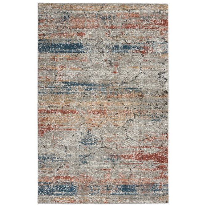 Rustic Textures RUS11 Modern Abstract Distressed Shimmer Carved Hi-Low Textured Durable Polyblend Short-Pile Grey/Rust/Ochre/Blue/Multicolour Rug-Nourison-Rug Love - The Most Loved Rug Store