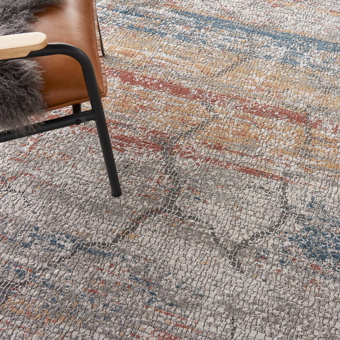 Rustic Textures RUS11 Modern Abstract Distressed Shimmer Carved Hi-Low Textured Durable Polyblend Short-Pile Grey/Rust/Ochre/Blue/Multicolour Rug-Nourison-Rug Love - The Most Loved Rug Store