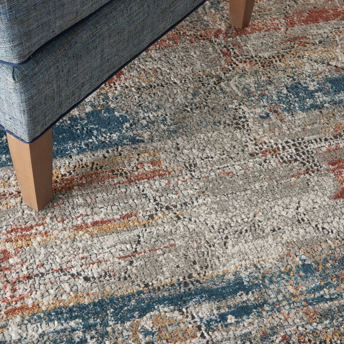 Rustic Textures RUS11 Modern Abstract Distressed Shimmer Carved Hi-Low Textured Durable Polyblend Short-Pile Grey/Rust/Ochre/Blue/Multicolour Rug-Nourison-Rug Love - The Most Loved Rug Store