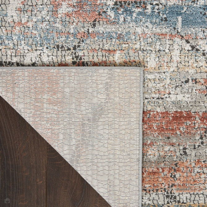 Rustic Textures RUS11 Modern Abstract Distressed Shimmer Carved Hi-Low Textured Durable Polyblend Short-Pile Grey/Rust/Ochre/Blue/Multicolour Rug-Nourison-Rug Love - The Most Loved Rug Store