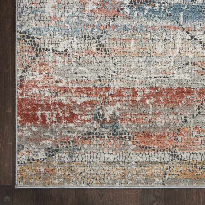 Rustic Textures RUS11 Modern Abstract Distressed Shimmer Carved Hi-Low Textured Durable Polyblend Short-Pile Grey/Rust/Ochre/Blue/Multicolour Rug-Nourison-Rug Love - The Most Loved Rug Store