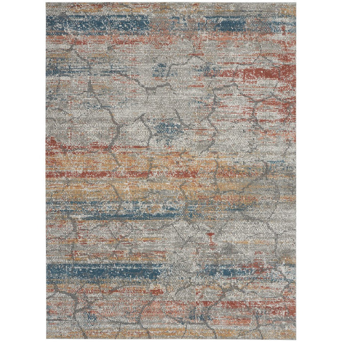 Rustic Textures RUS11 Modern Abstract Distressed Shimmer Carved Hi-Low Textured Low-Profile Short-Pile Grey/Rust/Ochre/Blue/Multicolour Rug-Nourison-Rug Love - The Most Loved Rug Store