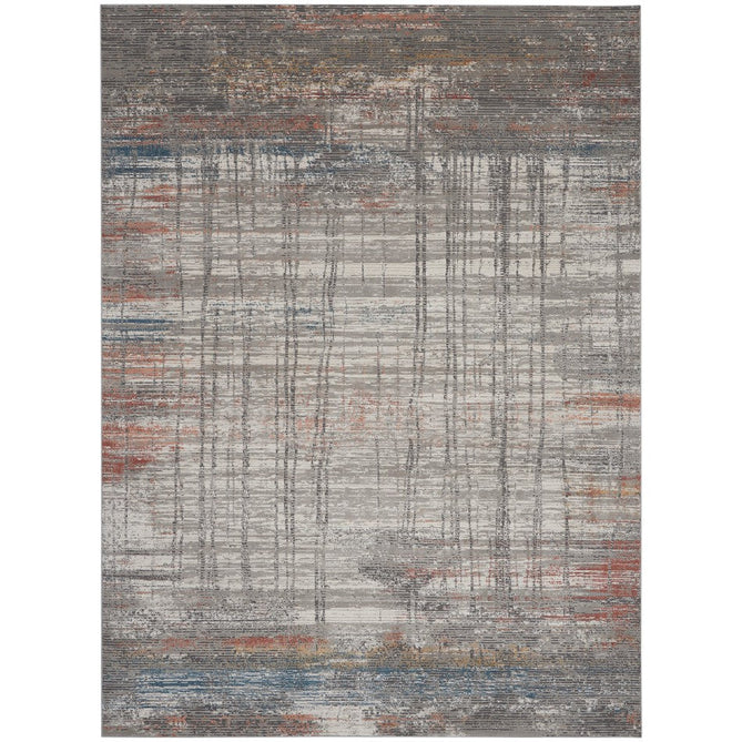 Rustic Textures RUS12 Modern Abstract Distressed Shimmer Carved Hi-Low Textured Durable Polyblend Short-Pile Grey/Taupe/Blue/Rust/Ivory/Multicolour Rug-Nourison-Rug Love - The Most Loved Rug Store