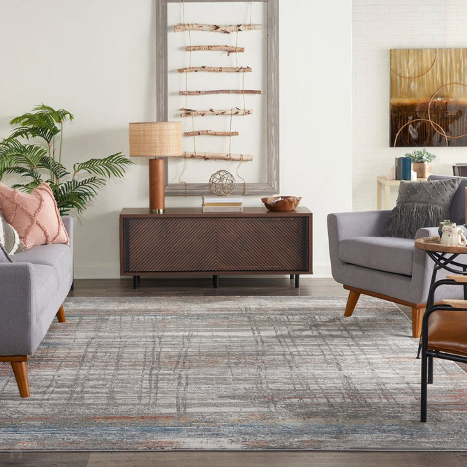 Rustic Textures RUS12 Modern Abstract Distressed Shimmer Carved Hi-Low Textured Durable Polyblend Short-Pile Grey/Taupe/Blue/Rust/Ivory/Multicolour Rug-Nourison-Rug Love - The Most Loved Rug Store