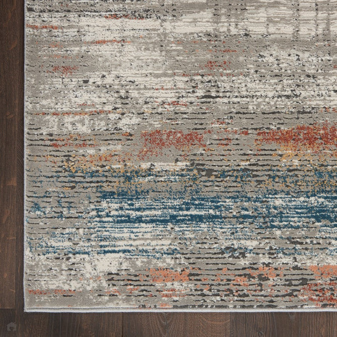 Rustic Textures RUS12 Modern Abstract Distressed Shimmer Carved Hi-Low Textured Durable Polyblend Short-Pile Grey/Taupe/Blue/Rust/Ivory/Multicolour Rug-Nourison-Rug Love - The Most Loved Rug Store