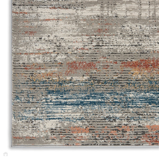 Rustic Textures RUS12 Modern Abstract Distressed Shimmer Carved Hi-Low Textured Low-Profile Short-Pile Grey/Taupe/Blue/Rust/Ivory/Multicolour Rug-Nourison-Rug Love - The Most Loved Rug Store