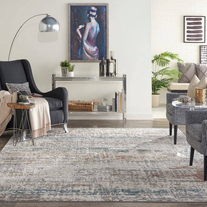 Rustic Textures RUS14 Modern Abstract Distressed Shimmer Carved Hi-Low Textured Durable Polyblend Short-Pile Light Grey/Beige/Ivory/Rust/Blue/Multicolour Rug-Nourison-Rug Love - The Most Loved Rug Store