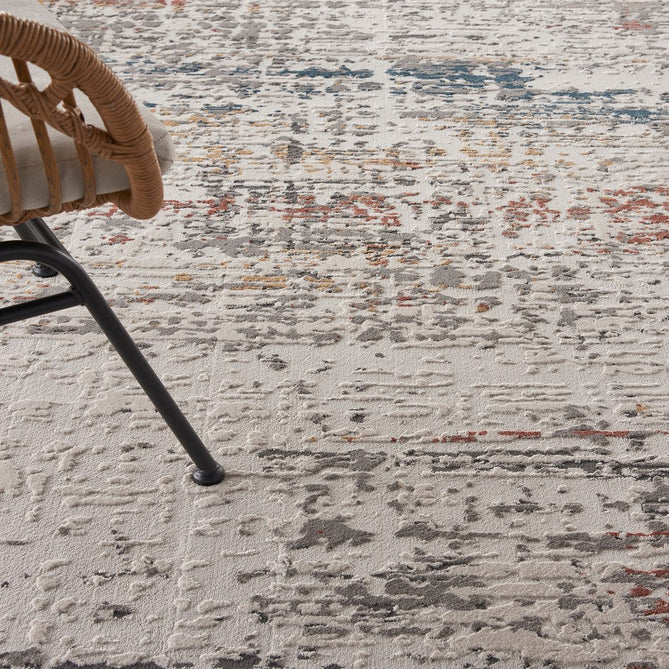 Rustic Textures RUS14 Modern Abstract Distressed Shimmer Carved Hi-Low Textured Durable Polyblend Short-Pile Light Grey/Beige/Ivory/Rust/Blue/Multicolour Rug-Nourison-Rug Love - The Most Loved Rug Store