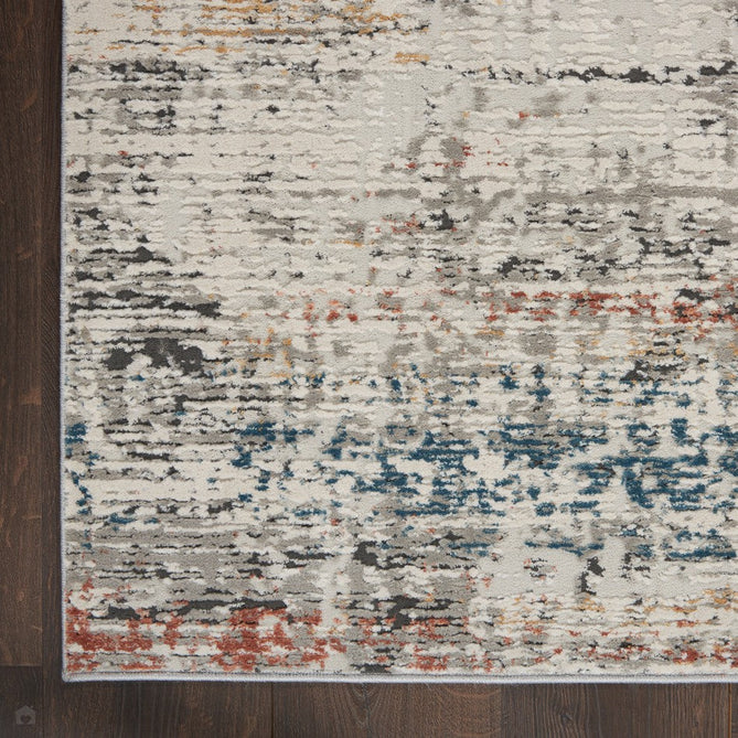 Rustic Textures RUS14 Modern Abstract Distressed Shimmer Carved Hi-Low Textured Durable Polyblend Short-Pile Light Grey/Beige/Ivory/Rust/Blue/Multicolour Rug-Nourison-Rug Love - The Most Loved Rug Store
