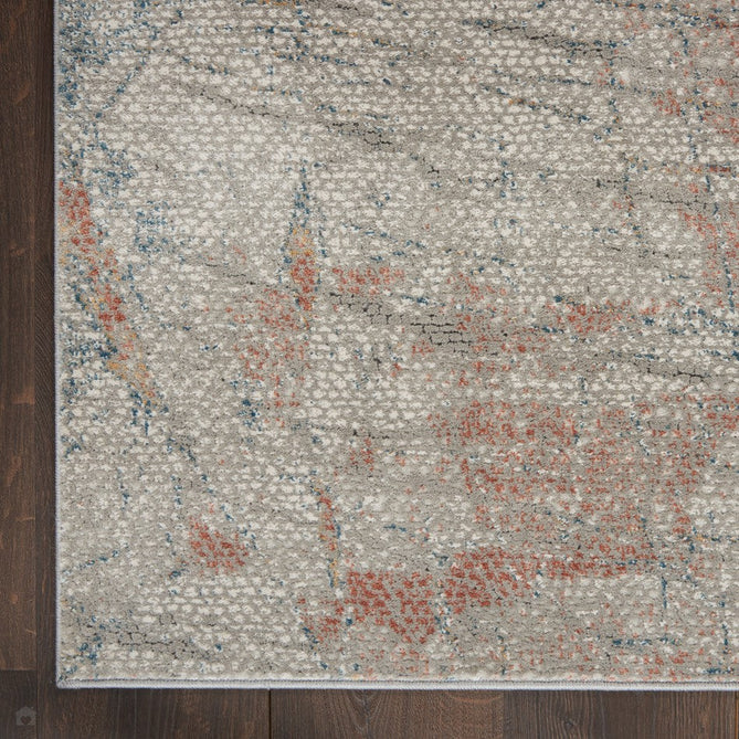 Rustic Textures RUS15 Modern Abstract Distressed Shimmer Carved Hi-Low Textured Durable Polyblend Short-Pile Light Grey/Rust Rug-Nourison-Rug Love - The Most Loved Rug Store