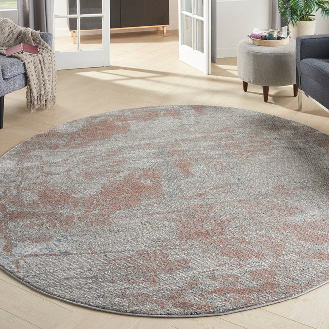 Rustic Textures RUS15 Modern Abstract Distressed Shimmer Carved Hi-Low Textured Durable Polyblend Short-Pile Light Grey/Rust Rug-Nourison-Rug Love - The Most Loved Rug Store