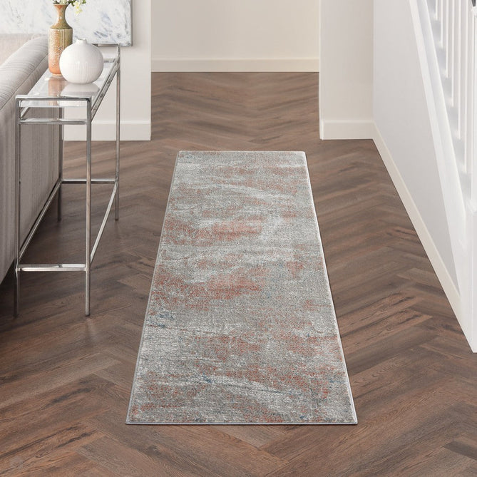 Rustic Textures RUS15 Modern Abstract Distressed Shimmer Carved Hi-Low Textured Durable Polyblend Short-Pile Light Grey/Rust Rug-Nourison-Rug Love - The Most Loved Rug Store