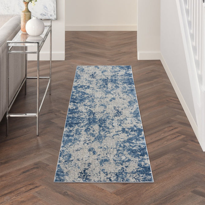 Rustic Textures RUS16 Modern Abstract Distressed Shimmer Carved Hi-Low Textured Flat-Pile Grey/Blue Rug-Nourison-Rug Love - The Most Loved Rug Store