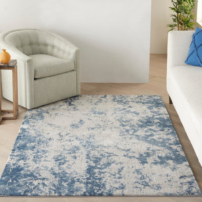 Rustic Textures RUS16 Modern Abstract Distressed Shimmer Carved Hi-Low Textured Flat-Pile Grey/Blue Rug-Nourison-Rug Love - The Most Loved Rug Store