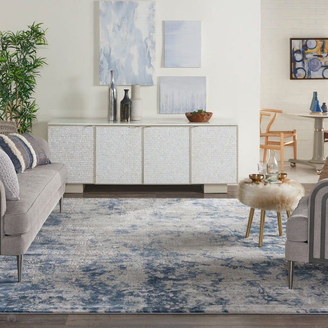 Rustic Textures RUS16 Modern Abstract Distressed Shimmer Carved Hi-Low Textured Flat-Pile Grey/Blue Rug-Nourison-Rug Love - The Most Loved Rug Store