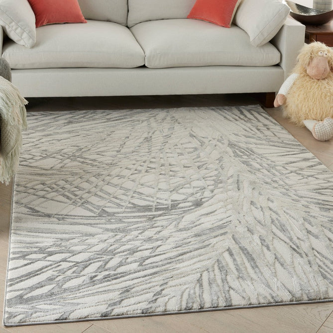 Rustic Textures RUS17 Modern Abstract Distressed Shimmer Carved Hi-Low Textured Durable Polyblend Short-Pile Ivory/Grey Rug-Nourison-Rug Love - The Most Loved Rug Store