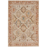 Sahar SHR01 Traditional Persian Vintage Distressed Ornate Border Soft-Touch Polyester Flat-Pile Ivory/Multicolour Rug