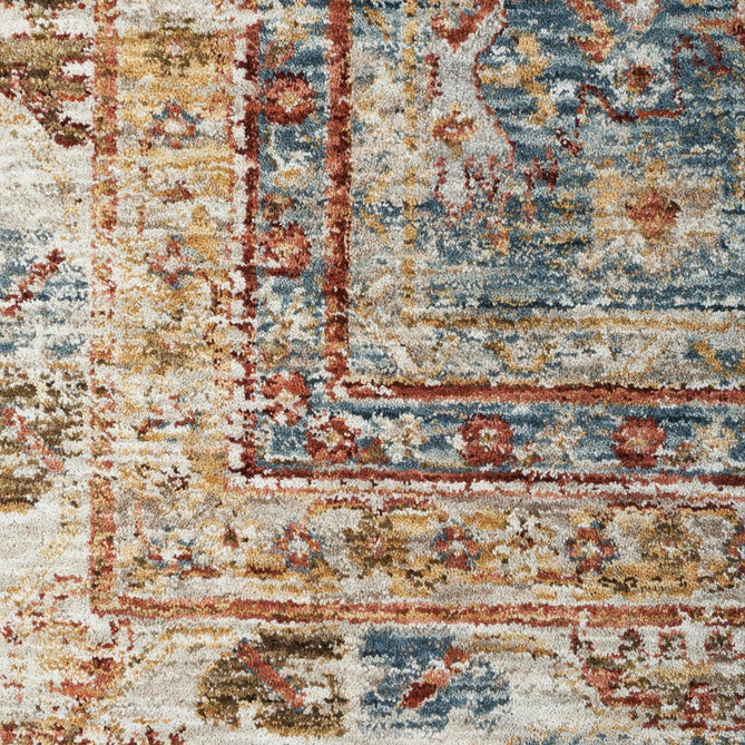 Sahar SHR01 Traditional Persian Vintage Distressed Ornate Border Soft-Touch Polyester Low Profile Short Pile Blue Runner-Nourison-Rug Love - The Most Loved Rug Store